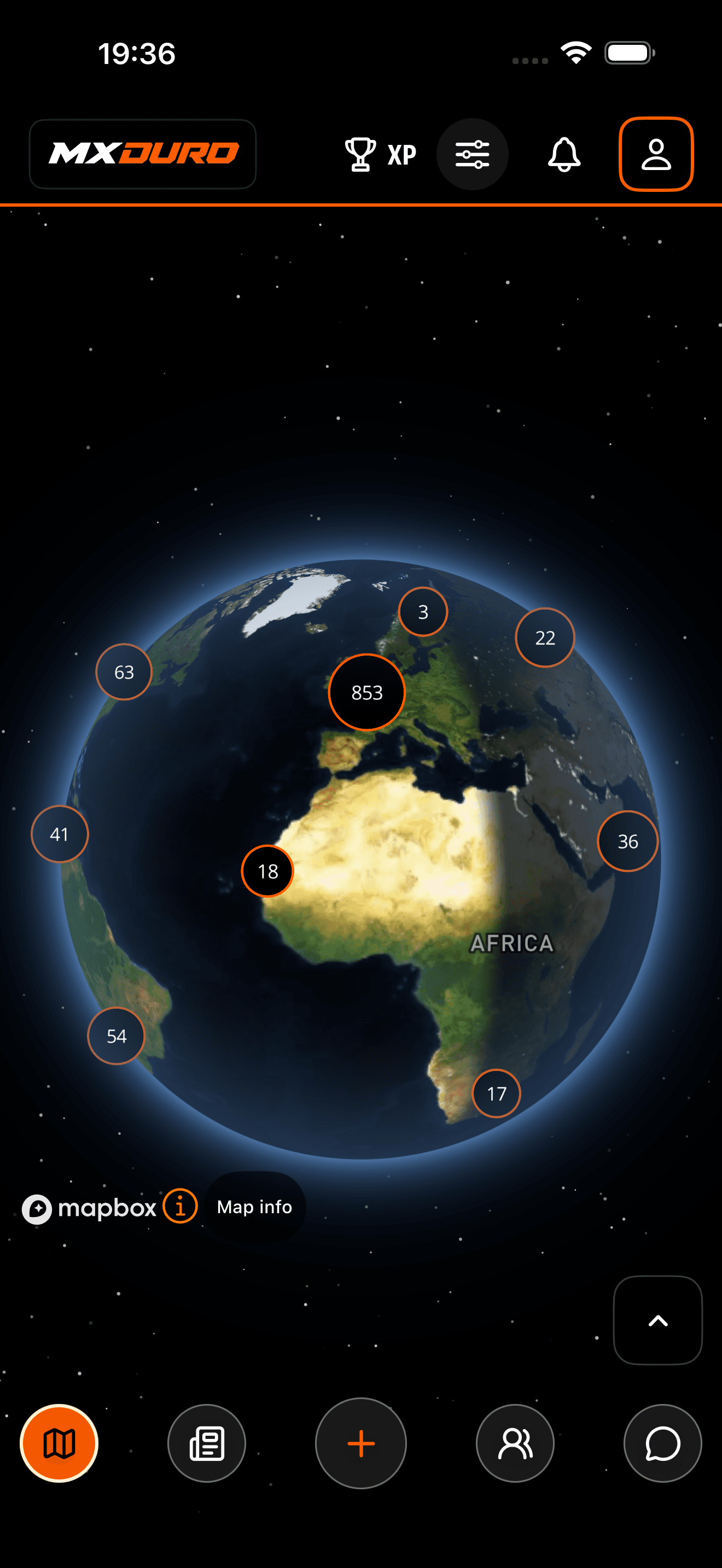 Actual MXDuro iOS Build 40 globe and location clusters